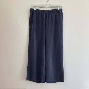 J Jill Textured Pull On Wide Leg Pants Cropped Blue Minimalist Modal Small